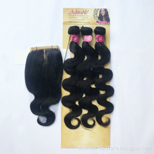 Adorable body wave remy human hair weave 4pcs/lot with free closure,100% remi hair extensions 4*4 front lace closure 4pcs/set
